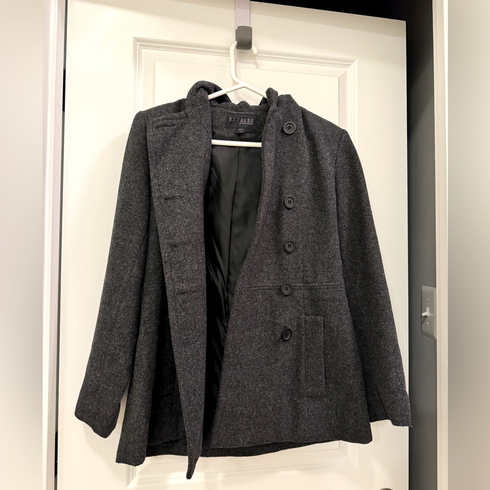 Express Women's Wool Gray Pea Coat (Size 3/4)